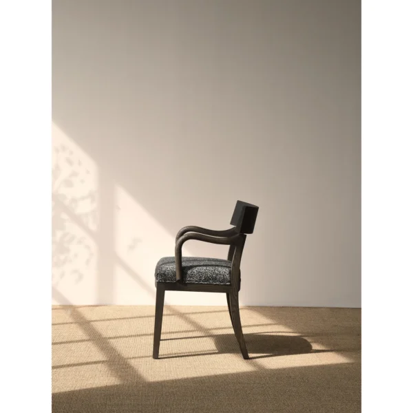 Smoked Oak Dining Armchair with Grey Seat in slate — in a room setting