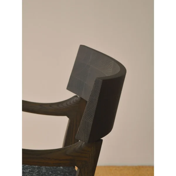 Smoked Oak Dining Armchair with Grey Seat in slate — in a room setting