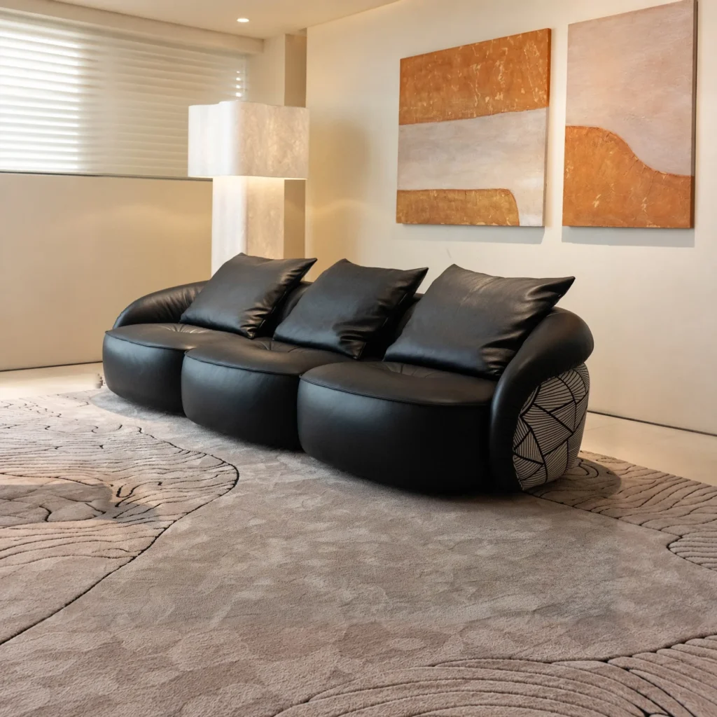 Obsidian Leather Sofa in full-grain leather — front view