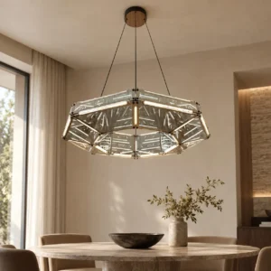 Octagonal Prism Halo Single Ring Chandelier, 60 or 78 cm in silver — front view