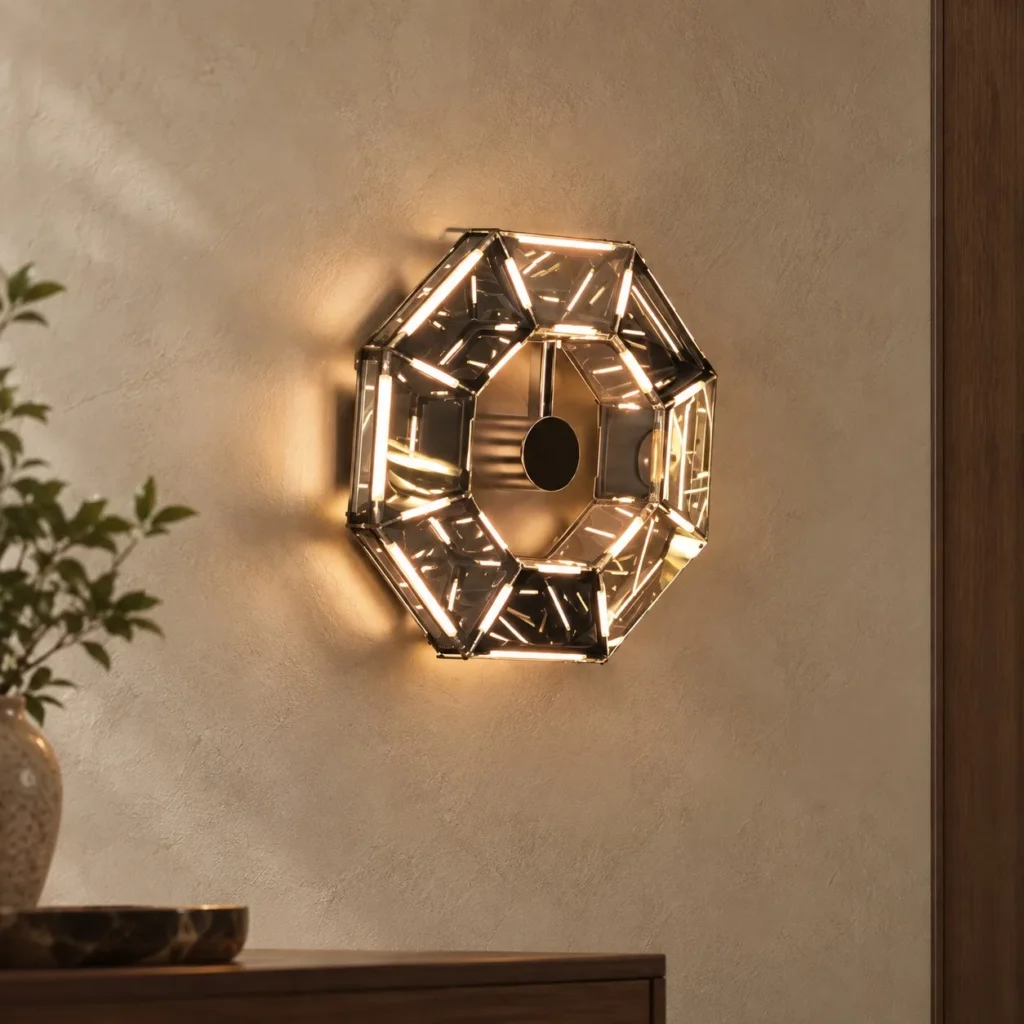 Octagonal Prism Halo Wall Light in Smoked Glass — front view