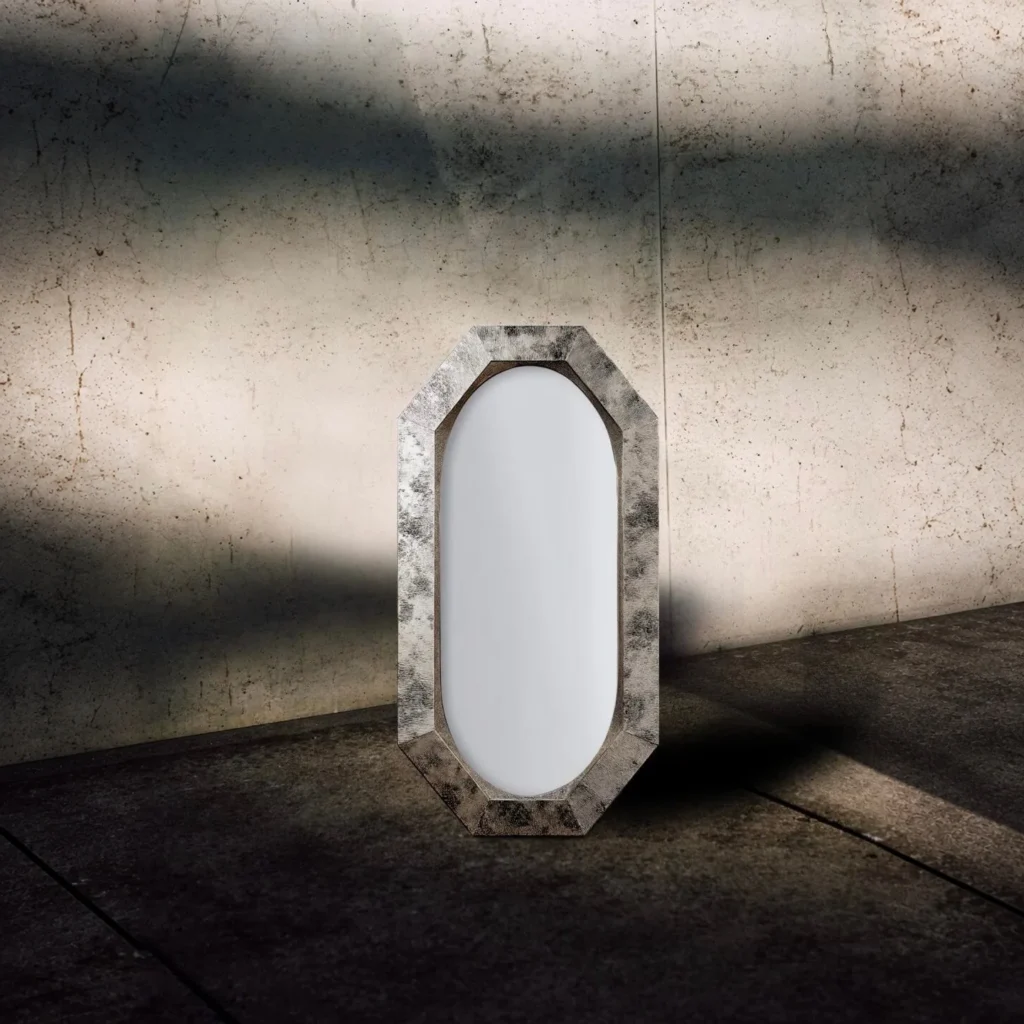 Octagonal Stone-Framed Mirror in slate — front view