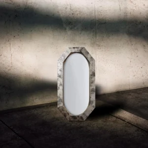 Octagonal Stone-Framed Mirror in slate — front view