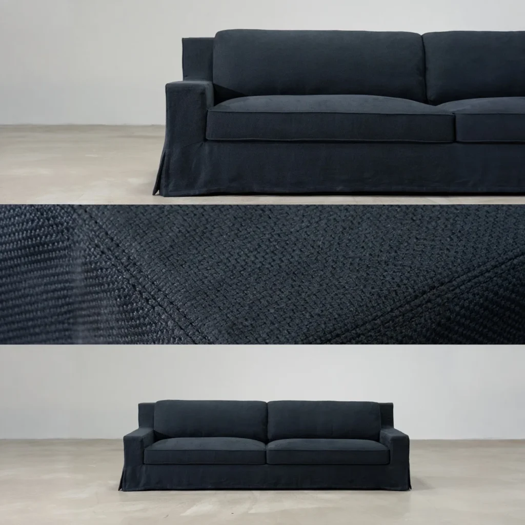 Slipcovered Sofa in Navy Matte Linen — front view