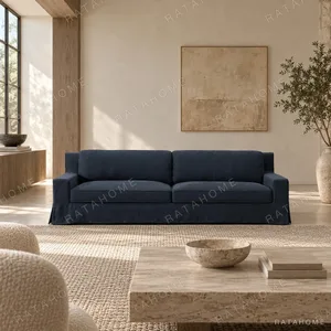 Slipcovered Sofa in Navy Matte Linen — in a room setting