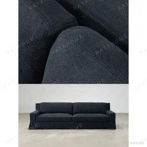 Slipcovered Sofa in Navy Matte Linen — in a room setting