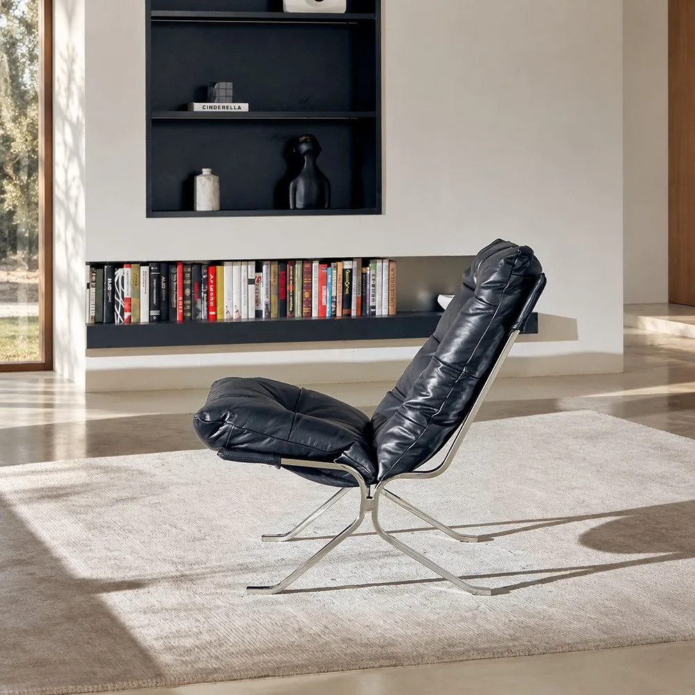 Ohm Black Oil-Wax Leather Lounge Chair in black — front view