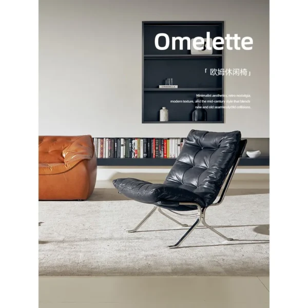 Ohm Black Oil-Wax Leather Lounge Chair in black — in a room setting
