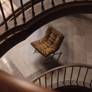 Ohm Lounge Chair in Italian Tiger Jacquard on Steel Sled — front view