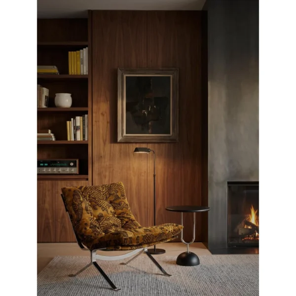 Ohm Lounge Chair in Italian Tiger Jacquard on Steel Sled — in a room setting
