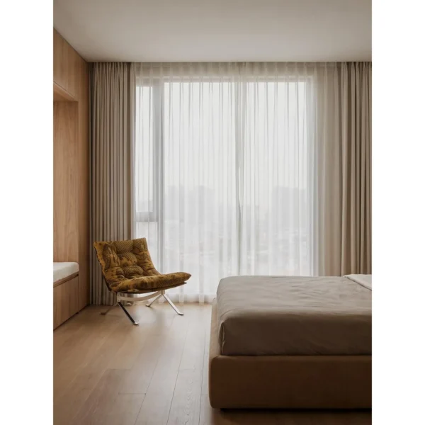 Ohm Lounge Chair in Italian Tiger Jacquard on Steel Sled — in a room setting