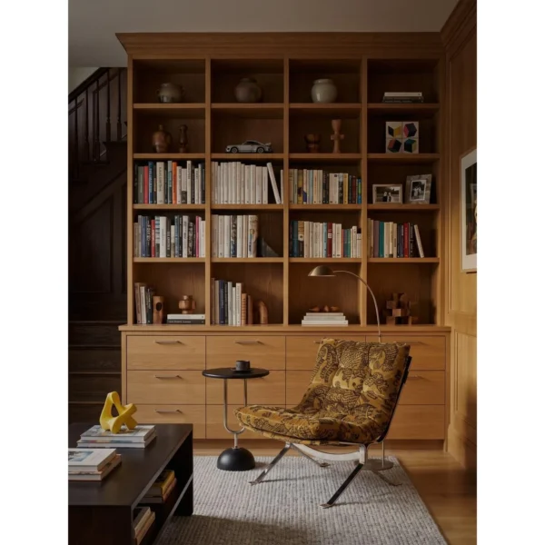 Ohm Lounge Chair in Italian Tiger Jacquard on Steel Sled — in a room setting
