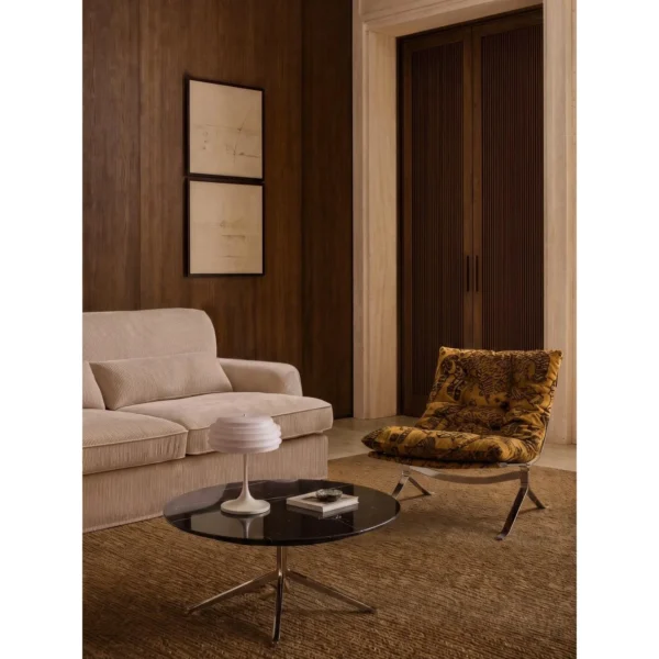 Ohm Lounge Chair in Italian Tiger Jacquard on Steel Sled — in a room setting