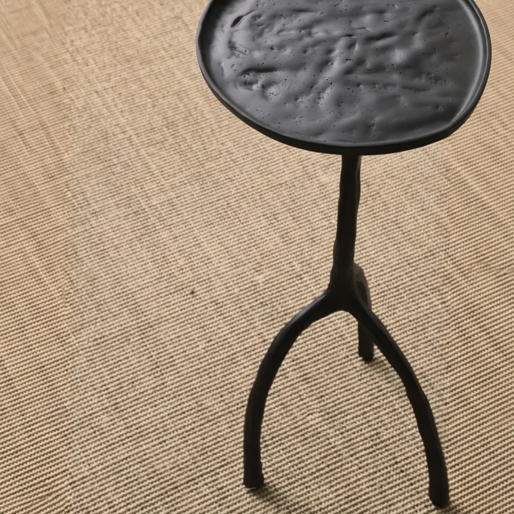 Hand-Forged Brass Tripod Side Table with Textured Top in black — front view
