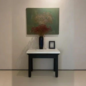 Black Lacquer Side Table with Pale Top in black — front view