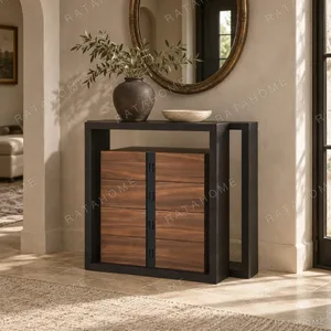 Walnut Cabinet in Black Oak Frame with Brass — in a room setting