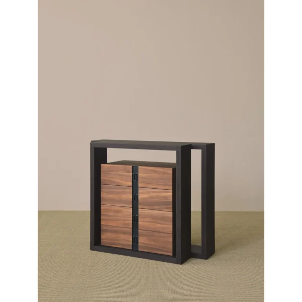 Walnut Cabinet in Black Oak Frame with Brass — in a room setting