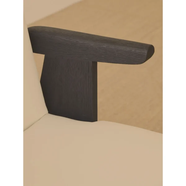 Black Oak Dining Chair with Cream Leather and Wrapped Arms in oatmeal — in a room setting