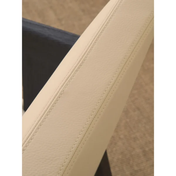Black Oak Dining Chair with Cream Leather and Wrapped Arms in oatmeal — in a room setting