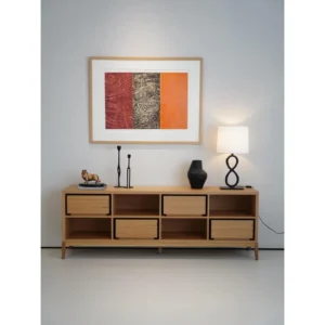 European Oak Open Cubby Sideboard in natural oak — in a room setting