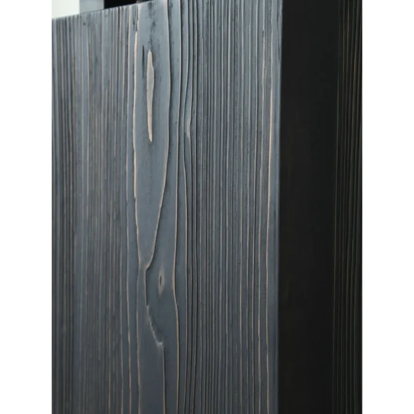 Sandblasted Cedar Pedestal with Stone Top, 110 cm in black — in a room setting