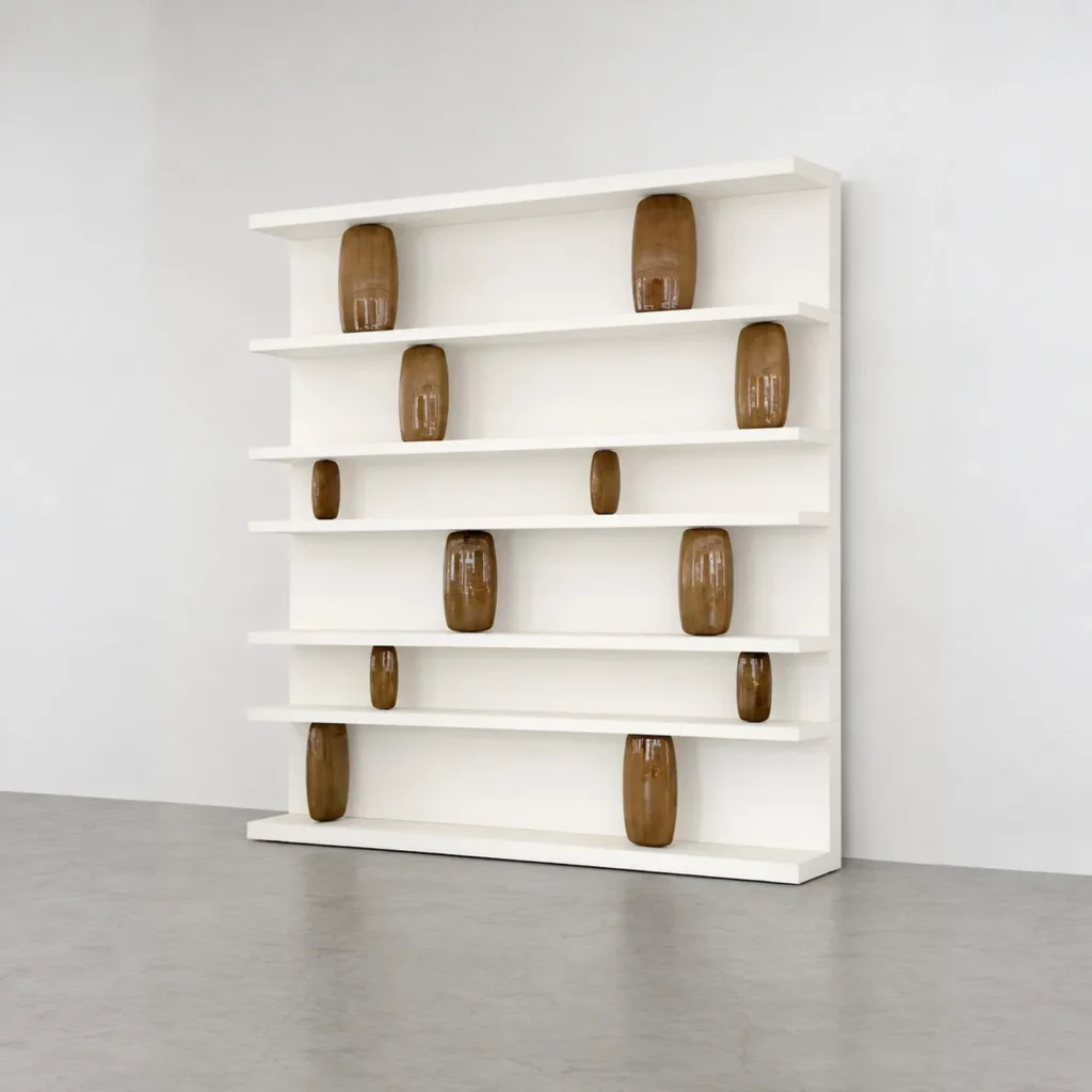 White Wall Bookcase with Five Open Shelves in ivory — front view