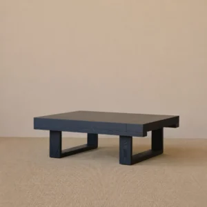 Black Oak Low Coffee Table with Slab Legs, 120 x 95 cm in black — front view