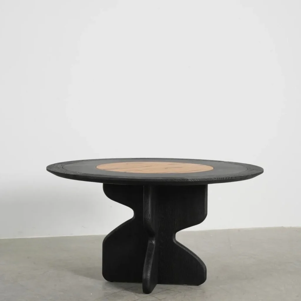 Black Oak Round Dining Table in black — front view