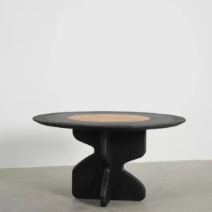 Black Oak Round Dining Table in black — front view
