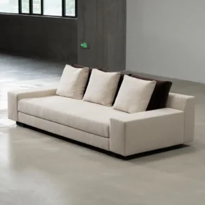 Old-Money Three-Seat Sofa in Cream Fabric with Loose Cushions — front view
