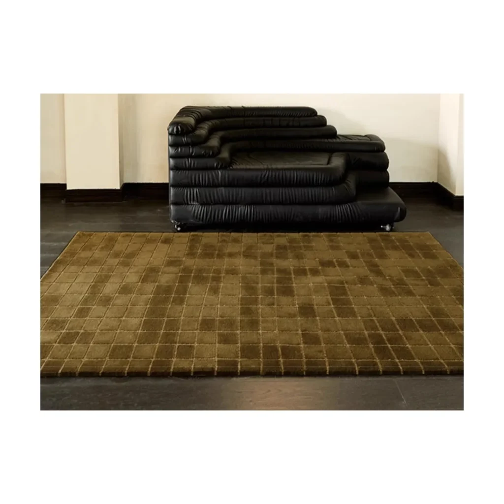 Olive Fine Check Rug in olive — front view