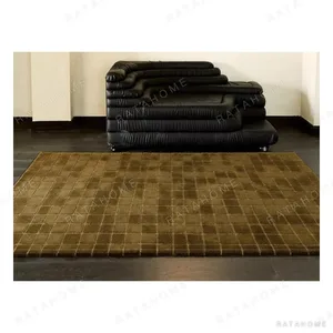 Olive Fine Check Rug in olive — in a room setting