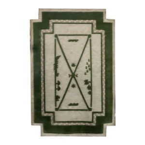 Olive Green Bordered Rug with Botanical Motif in olive — front view