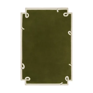 Olive Green Rug with Cream Ribbon Border in olive — front view