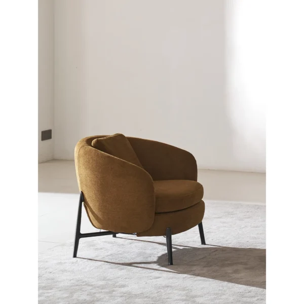 Curved Lounge Chair in Caramel Chenille, 85 cm — in a room setting