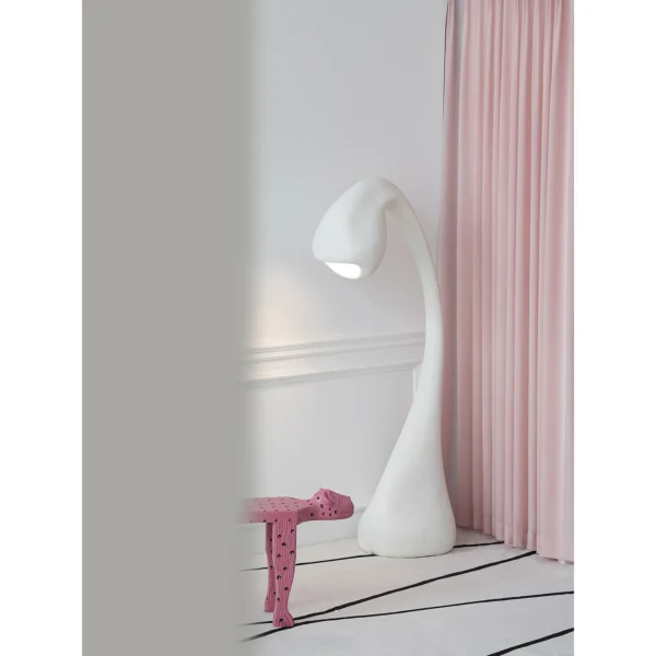 Swan Neck Sculptural Lamp Set in White and Bronze — in a room setting