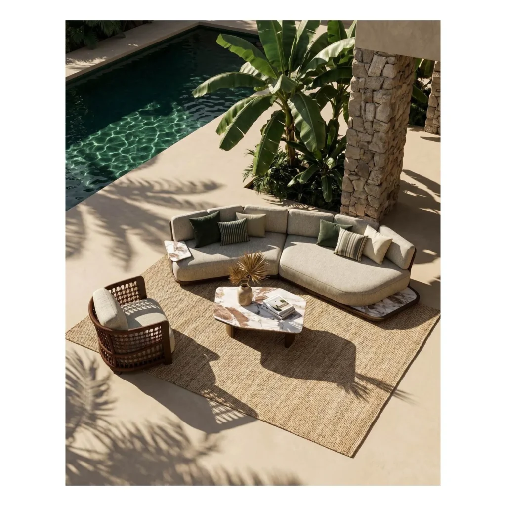 Outdoor Curved Modular Sofa in sand — front view