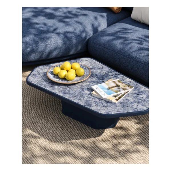 Outdoor L-Shaped Sofa in blue — in a room setting