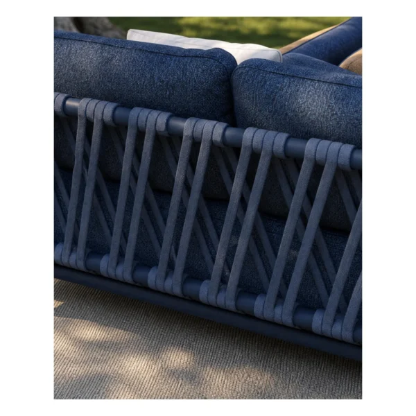 Outdoor L-Shaped Sofa in blue — in a room setting