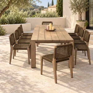 Outdoor Solid Wood Dining Table in solid wood — front view