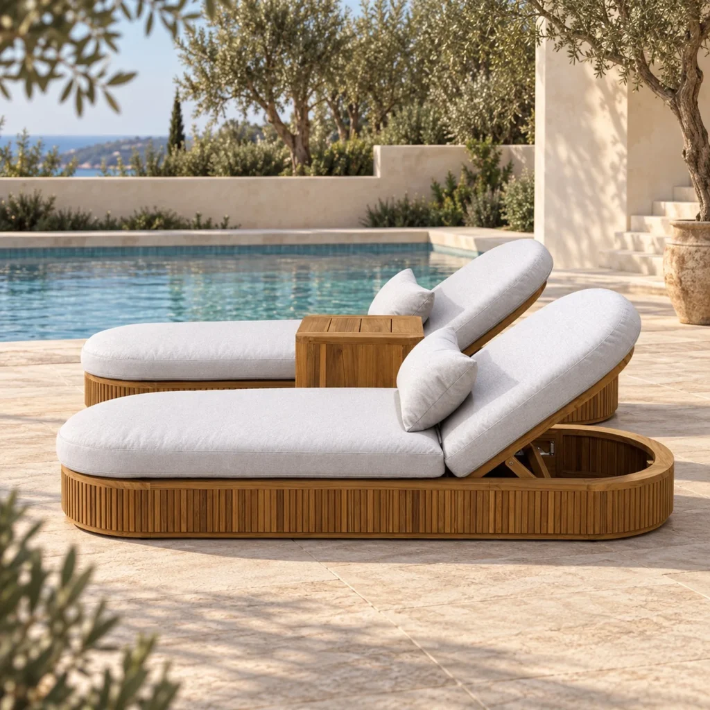 Outdoor Teak Lounger in teak — front view