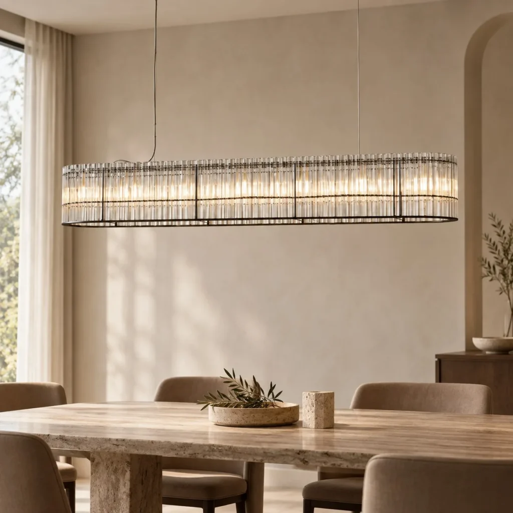 Oval Clear Vertical Tube Linear Chandelier, 109.5 cm in silver — front view