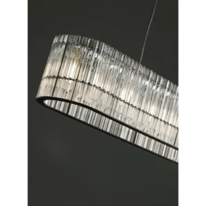 Oval Clear Vertical Tube Linear Chandelier, 109.5 cm in silver — in a room setting