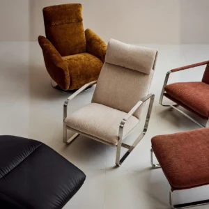 Owen Lounge Chair Family in Chenille on Steel Frames — front view