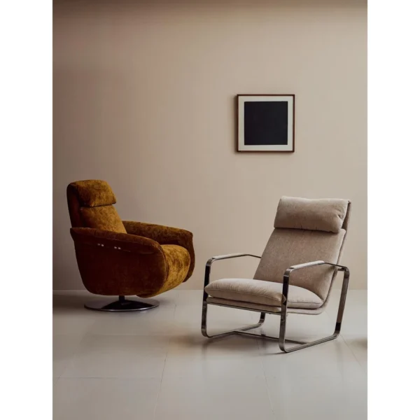 Owen Lounge Chair Family in Chenille on Steel Frames — in a room setting