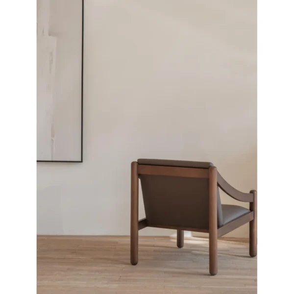 Pali Teak Lounge Chair in Taupe Microfibre Leather — in a room setting