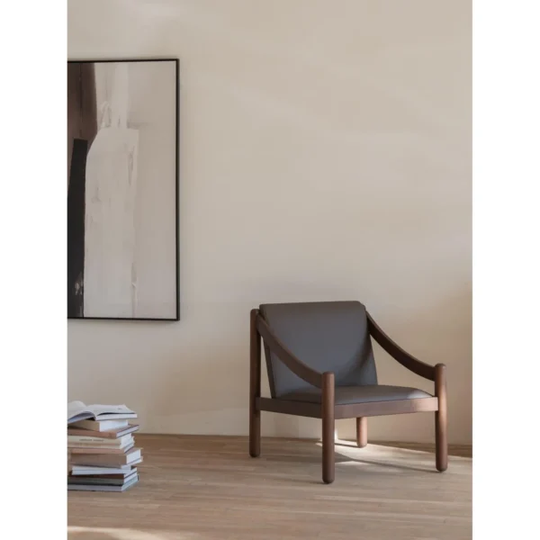 Pali Teak Lounge Chair in Taupe Microfibre Leather — in a room setting