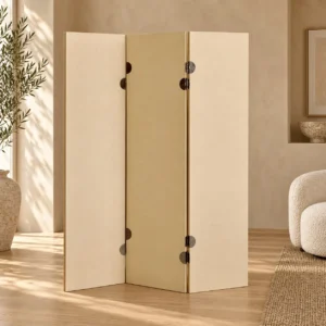 Plain Parchment Three-Panel Folding Screen in oatmeal — front view