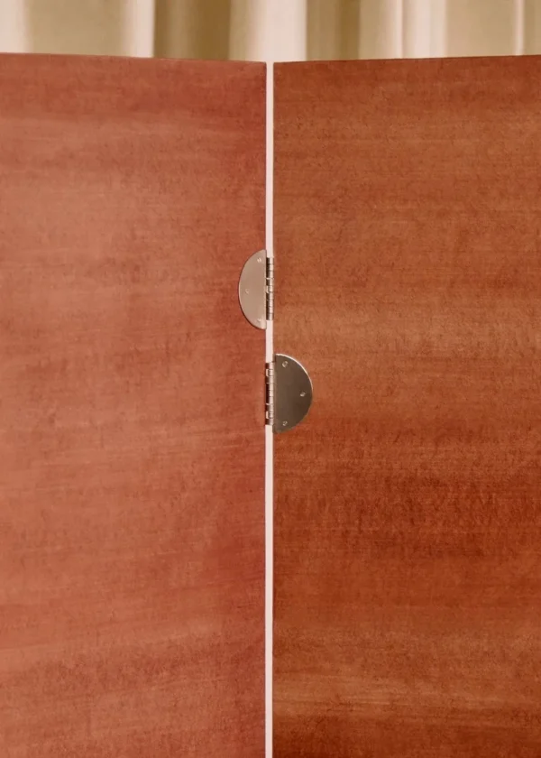 Plain Parchment Three-Panel Folding Screen in oatmeal — in a room setting