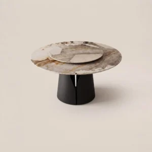 Patchwork Stone Round Table in ivory — front view